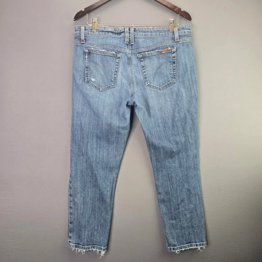 Joe's Jeans Slim Crop Distressed Denim 31 Blue Ripped Frayed Hem Light Wash